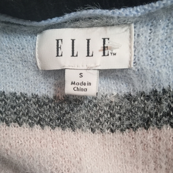 Elle Baby Blue Pink and Black Fuzzy Woman's Crewneck Sweater Size S - Picture 3 of 4